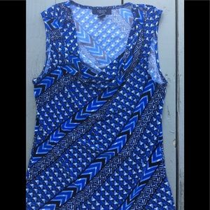 Chaps Blue/Black Geo Print Cowl Neck Top-Small